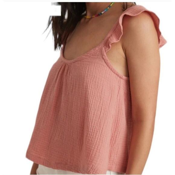 NWT Marine Layer Cotton Crepe Jude Flutter Sleeve Tank Size Medium Rosette pink - Picture 1 of 9